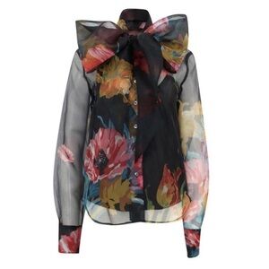 STAUD Maryn Floral Organza Tieneck Blouse in First Bloom Night | Size XL